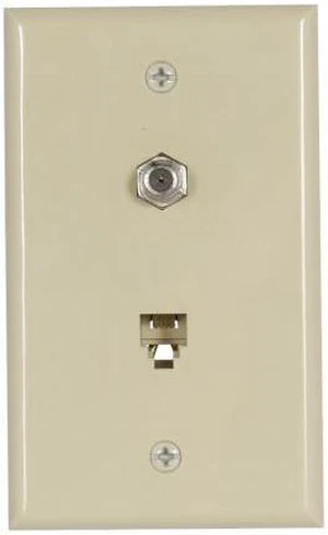 Cooper 3535-4V Ivory Combination Coax Jack and Four Wire Telephone Jack Wall Plate Cooper 3535-4V Ivory Combination Coax Jack and Four Wire Telephone Jack Wall Plate