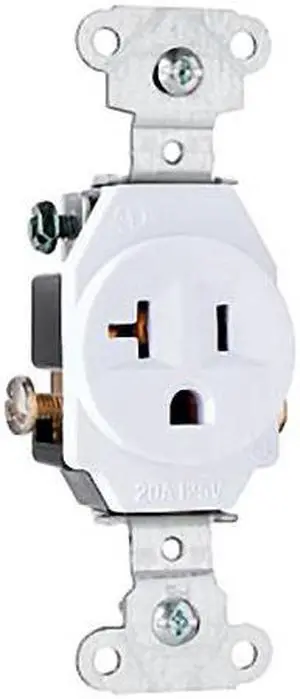 Pass & Seymour Legrand 5351-W Single Outlet Receptacle, Commercial Grade, Side Wired, Grounding, 20A 125V, White