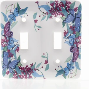 Leviton Butterfly Pattern 2-Gang Porcelain Switch Cover Toggle Wallplate 89509-FLY Leviton Butterfly Pattern 2-Gang Porcelain Switch Cover Toggle Wallplate 89509-FLY