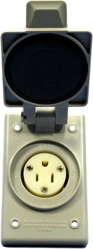 Leviton 5279-FWP Gray NEMA 5-15 15A 125V Industrial Flanged Outlet Receptacle With Weather Resistant Cover Leviton 5279-FWP Gray NEMA 5-15 15A 125V Industrial Flanged Outlet Receptacle With Weather Resistant Cover