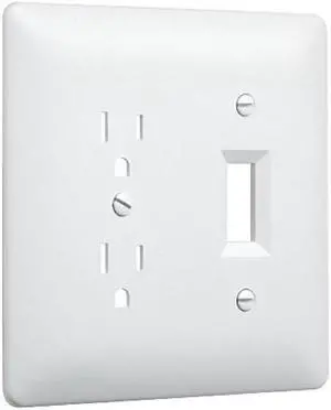 Taymac 2400W Paintable Combo Duplex Toggle Switch Wall Plate White 2-Gang