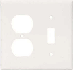 Cooper White 2138W 2-Gang Combination Wall Plate, 1-Toggle Switch 1-Duplex Outlet Opening Cooper White 2138W 2-Gang Combination Wall Plate, 1-Toggle Switch 1-Duplex Outlet Opening