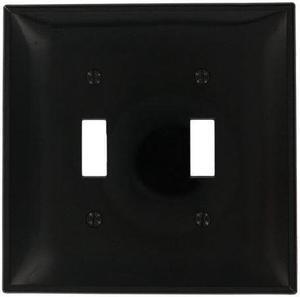 Leviton PJ2-E 2-Gang Toggle Switch Wall Plate, Midway Size Cover, Unbreakable Thermoplastic, Black