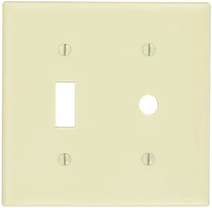 Leviton 86077 2-Gang Combination Toggle Light Switch & Dimmer Wall Plate, .406" Diameter Opening, Standard Size, Thermoset Plastic, Ivory Leviton 86077 2-Gang Combination Toggle Light Switch & Dimmer Wall Plate, .406" Diameter Opening, Standard Size, Thermoset Plastic, Ivory