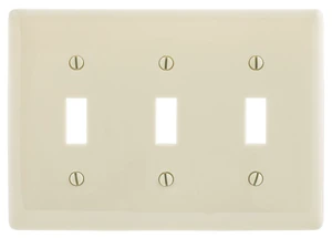 Hubbell NPJ3W Light Almond Unbreakable 3-Gang Mid-Size Toggle Switch Cover Nylon Wallplate Hubbell NPJ3W Light Almond Unbreakable 3-Gang Mid-Size Toggle Switch Cover Nylon Wallplate