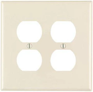 Leviton 2-Gang Duplex Receptacle Wall Plate, Unbreakable Thermoplastic Outlet Cover, Midway Size, PJ82-T, Light Almond Leviton 2-Gang Duplex Receptacle Wall Plate, Unbreakable Thermoplastic Outlet Cover, Midway Size, PJ82-T, Light Almond