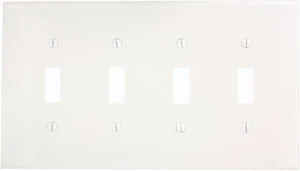 Leviton 4-Gang Toggle Switch Wall Plate, Midway Size Cover, Unbreakable Thermoplastic, PJ4-W, White Leviton 4-Gang Toggle Switch Wall Plate, Midway Size Cover, Unbreakable Thermoplastic, PJ4-W, White
