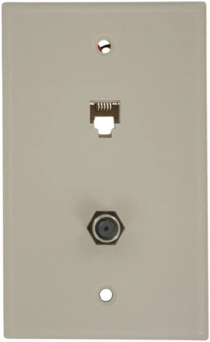 Leviton 40258-T Light Almond Combination Telephone Jack and F-Connector Wall Plate Leviton 40258-T Light Almond Combination Telephone Jack and F-Connector Wall Plate