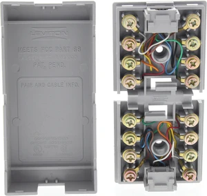 Leviton 40298-G Duplex Modular Telephone Jack, 8-Position 8-Conductor, RJ45 Type 635 RJ31X, Surface Mount, Gray Leviton 40298-G Duplex Modular Telephone Jack, 8-Position 8-Conductor, RJ45 Type 635 RJ31X, Surface Mount, Gray