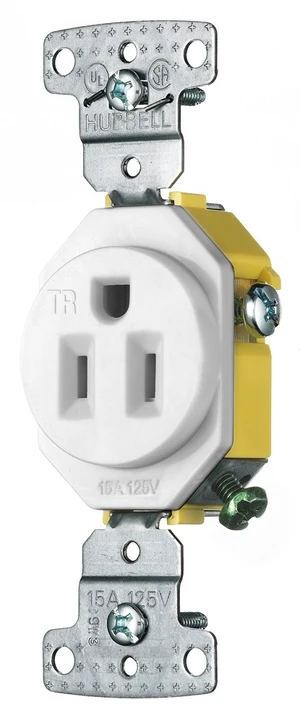 Hubbell White Tamper Resistant Self Grounding 5-15R Receptacle 15A 125V RR151WTR Hubbell White Tamper Resistant Self Grounding 5-15R Receptacle 15A 125V RR151WTR