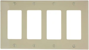 Leviton 4-Gang Decora GFCI Rocker Switch Wall Plate, Standard Size Cover, Unbreakable Nylon, Device Mount, 80412-NI, Ivory Leviton 4-Gang Decora GFCI Rocker Switch Wall Plate, Standard Size Cover, Unbreakable Nylon, Device Mount, 80412-NI, Ivory
