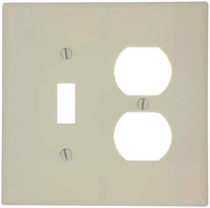 Leviton 2-Gang Combination Toggle Switch & Duplex Outlet Receptacle Wall Plate, Midway Size Cover, Thermoset Plastic, 80505-I, Ivory Leviton 2-Gang Combination Toggle Switch & Duplex Outlet Receptacle Wall Plate, Midway Size Cover, Thermoset Plastic, 80505-I, Ivory