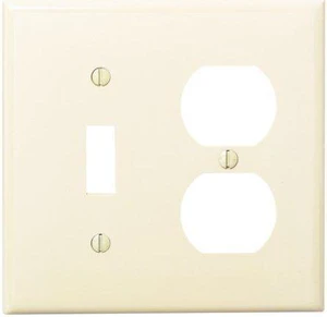Leviton 2-Gang Combination Toggle Switch and Duplex Outlet Receptacle Wall Plate, Unbreakable Thermoplastic, Standard Size Cover, 80705-I, Ivory Leviton 2-Gang Combination Toggle Switch and Duplex Outlet Receptacle Wall Plate, Unbreakable Thermoplastic, Standard Size Cover, 80705-I, Ivory