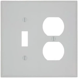 Leviton 2-Gang Combination Toggle Switch & Duplex Outlet Receptacle Wall Plate, Midway Size Cover, Thermoset Plastic, 80505-W, White Leviton 2-Gang Combination Toggle Switch & Duplex Outlet Receptacle Wall Plate, Midway Size Cover, Thermoset Plastic, 80505-W, White