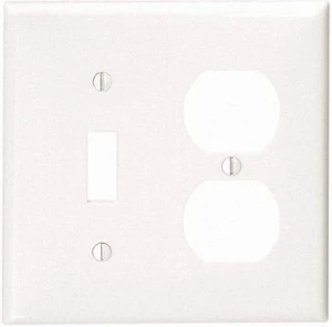 Leviton 2-Gang Combination Toggle Switch and Duplex Outlet Receptacle Wall Plate, Unbreakable Thermoplastic, Standard Size Cover, 80705-W, White Leviton 2-Gang Combination Toggle Switch and Duplex Outlet Receptacle Wall Plate, Unbreakable Thermoplastic, Standard Size Cover, 80705-W, White