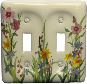 Leviton Wildflower Pattern Porcelain 2-Gang Wallplate Toggle Cover 89509-WFL Leviton Wildflower Pattern Porcelain 2-Gang Wallplate Toggle Cover 89509-WFL