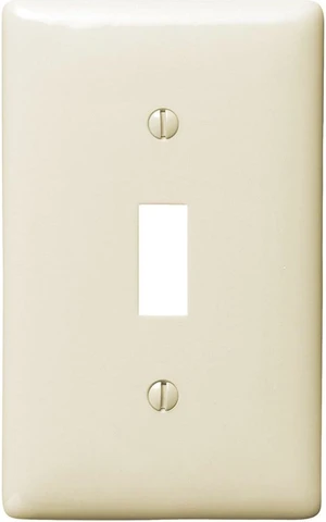 Hubbell Wiring Light Almond NPJ1LA 1-Gang Mid-Size Toggle Switch Wallplate Cover Hubbell Wiring Light Almond NPJ1LA 1-Gang Mid-Size Toggle Switch Wallplate Cover