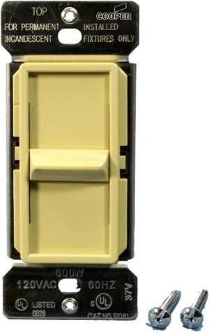 Cooper Wiring Devices SI061-V Slide Dimmer Switch Non-Preset 600W Incandescent Only, Ivory Cooper Wiring Devices SI061-V Slide Dimmer Switch Non-Preset 600W Incandescent Only, Ivory