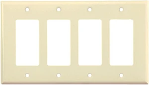 Cooper Wiring Devices PJ264A 4-Gang Decorator GFCI Rocker Switch Wall Plate, Unbreakable Polycarbonate, Mid-Size, Almond Cooper Wiring Devices PJ264A 4-Gang Decorator GFCI Rocker Switch Wall Plate, Unbreakable Polycarbonate, Mid-Size, Almond