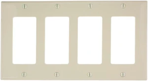 Leviton 4-Gang Decora GFCI Rocker Switch Wall Plate, Standard Size Cover, Unbreakable Nylon, Device Mount, 80412-NA, Almond Leviton 4-Gang Decora GFCI Rocker Switch Wall Plate, Standard Size Cover, Unbreakable Nylon, Device Mount, 80412-NA, Almond