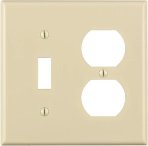 Leviton 2-Gang Combination Toggle Switch and Duplex Outlet Receptacle Wall Plate, Unbreakable Thermoplastic, Standard Size Cover, 80705-A, Almond Leviton 2-Gang Combination Toggle Switch and Duplex Outlet Receptacle Wall Plate, Unbreakable Thermoplastic, Standard Size Cover, 80705-A, Almond