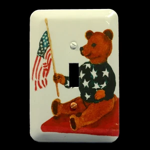 Leviton 89001-ATB Metal Toggle Switch Wallplate Switchplate, Teddy Bear with American Flag Motif Leviton 89001-ATB Metal Toggle Switch Wallplate Switchplate, Teddy Bear with American Flag Motif