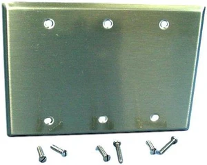 Cooper/Arrow Hart ANTIMICROBIAL 3-Gang Stainless Steel Blank Cover Wallplate Box Mount Cooper/Arrow Hart ANTIMICROBIAL 3-Gang Stainless Steel Blank Cover Wallplate Box Mount