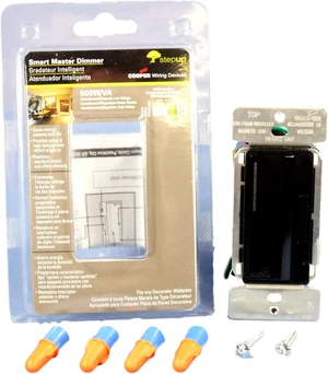 Cooper Wiring Devices AIM06-BK Master Dimmer for Incandescent and Magnetic Low Voltage Lighting Only, 600W 120V, Black Cooper Wiring Devices AIM06-BK Master Dimmer for Incandescent and Magnetic Low Voltage Lighting Only, 600W 120V, Black