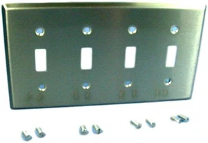Cooper/Arrow Hart ANTIMICROBIAL Stainless Steel 4-Gang Switch Cover Toggle Wallplate Cooper/Arrow Hart ANTIMICROBIAL Stainless Steel 4-Gang Switch Cover Toggle Wallplate