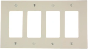 Leviton 4-Gang Decora/GFCI/Rocker Switch Device Wallplate, Midway Size Cover, Thermoset Plastic, Device Mount, 80612-A, Almond Leviton 4-Gang Decora/GFCI/Rocker Switch Device Wallplate, Midway Size Cover, Thermoset Plastic, Device Mount, 80612-A, Almond