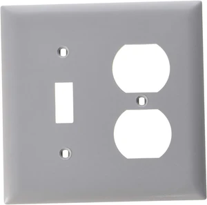 Leviton 2-Gang Combination Toggle Switch and Duplex Outlet Receptacle Wall Plate, Unbreakable Thermoplastic, Standard Size Cover, 80705-GY, Gray Leviton 2-Gang Combination Toggle Switch and Duplex Outlet Receptacle Wall Plate, Unbreakable Thermoplastic, Standard Size Cover, 80705-GY, Gray