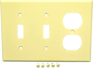 Leviton 82021 Almond Three Gang Combination Two Toggle Switch One Duplex Receptacle Wall Plate Leviton 82021 Almond Three Gang Combination Two Toggle Switch One Duplex Receptacle Wall Plate
