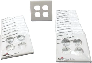Cooper Wiring Devices PJ82W 2-Gang Duplex Receptacle Wall Plate, Unbreakable Polycarbonate, Mid-Size, White (Pack of 20) Cooper Wiring Devices PJ82W 2-Gang Duplex Receptacle Wall Plate, Unbreakable Polycarbonate, Mid-Size, White (Pack of 20)