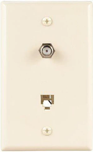 Cooper Wiring Devices 3535-4LA Combination Coaxial Cable and Telephone Jack Wall Plate, 4-Wire 6-Position, F-Type CATV Video, Standard Size, Unbreakable Thermoplastic, Light Almond Cooper Wiring Devices 3535-4LA Combination Coaxial Cable and Telephone Jack Wall Plate, 4-Wire 6-Position, F-Type CATV Video, Standard Size, Unbreakable Thermoplastic, Light Almond