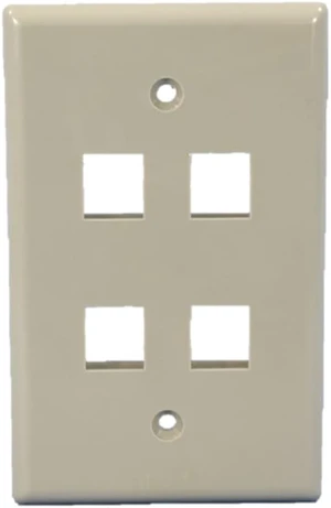 Cooper Wiring Devices 5540GY-MSP 1-Gang 4-Port Modular Keystone Data Jack Wallplate, Unbreakable Thermoplastic, Mid-Size, Gray Cooper Wiring Devices 5540GY-MSP 1-Gang 4-Port Modular Keystone Data Jack Wallplate, Unbreakable Thermoplastic, Mid-Size, Gray