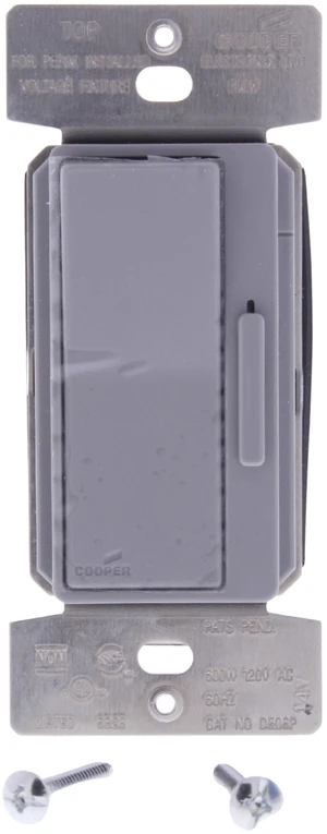 Cooper Wiring Devices DE06P-GY Devine Dimmer for Lighting with Electronic Low Voltage Transformer Only, 600W, Gray Cooper Wiring Devices DE06P-GY Devine Dimmer for Lighting with Electronic Low Voltage Transformer Only, 600W, Gray