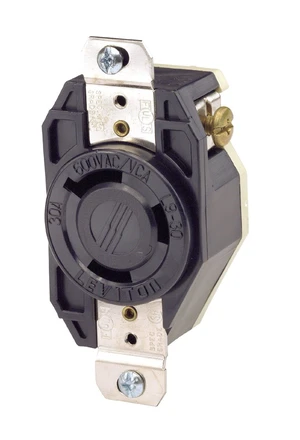 Leviton Flush Mounting Locking Receptacle, 30-Amp, 600-Volt, 2-Pole 3-Wire, Grounding, NEMA L9-30R, Industrial Grade, Grounding, V-0-MAX, 2650, Black Leviton Flush Mounting Locking Receptacle, 30-Amp, 600-Volt, 2-Pole 3-Wire, Grounding, NEMA L9-30R, Industrial Grade, Grounding, V-0-MAX, 2650, Black