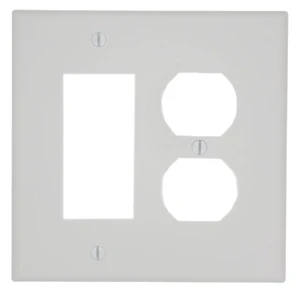 Leviton 2-Gang Combination Duplex Receptacle Outlet & Decora/GFCI/Rocker Switch Wall Plate, Unbreakable Thermoplastic, Midway Size, PJ826-W, White Leviton 2-Gang Combination Duplex Receptacle Outlet & Decora/GFCI/Rocker Switch Wall Plate, Unbreakable Thermoplastic, Midway Size, PJ826-W, White