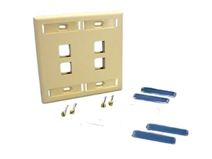 Leviton 2-Gang 4-Port QuickPort Wallplate with ID Windows, 42080-4IP, Ivory Leviton 2-Gang 4-Port QuickPort Wallplate with ID Windows, 42080-4IP, Ivory