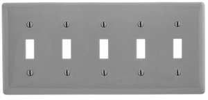 Hubbell NP5GY Gray Unbreakable 5-Gang Toggle Switch Cover Wallplate Hubbell NP5GY Gray Unbreakable 5-Gang Toggle Switch Cover Wallplate