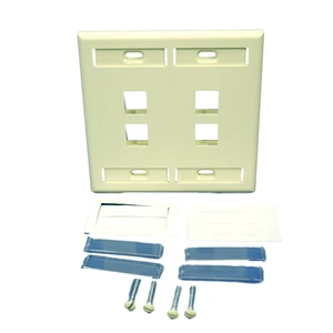Leviton 2-Gang 4-Port QuickPort Wallplate with ID Windows, 42080-4AP, Almond Leviton 2-Gang 4-Port QuickPort Wallplate with ID Windows, 42080-4AP, Almond