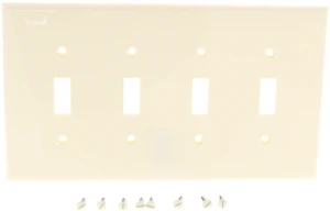Leviton 4-Gang Toggle Switch Wall Plate, Midway Size Cover, Unbreakable Thermoplastic, PJ4-A, Almond Leviton 4-Gang Toggle Switch Wall Plate, Midway Size Cover, Unbreakable Thermoplastic, PJ4-A, Almond