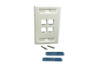 Leviton 1-Gang 4-Port QuickPort Wallplate with ID Windows, 42080-4WS, White Leviton 1-Gang 4-Port QuickPort Wallplate with ID Windows, 42080-4WS, White