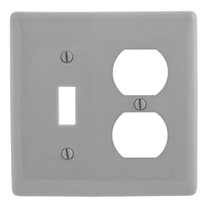 Hubbell NPJ18GY Gray Mid-Size Two Gang One Toggle One Duplex Wall Plate Hubbell NPJ18GY Gray Mid-Size Two Gang One Toggle One Duplex Wall Plate