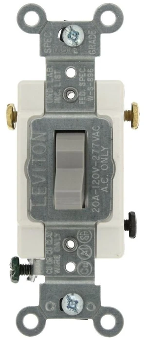 Leviton 3-Way Toggle Light Switch, 20A 120/277V, Side Wired, Grounding, Commercial Specification Grade, CS320-2GY, Gray Leviton 3-Way Toggle Light Switch, 20A 120/277V, Side Wired, Grounding, Commercial Specification Grade, CS320-2GY, Gray