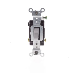 Leviton CS315-2GY 3-Way Toggle Light Switch, 15A 120/277V, Side Wired, Grounding, Commercial Specification Grade, Gray Leviton CS315-2GY 3-Way Toggle Light Switch, 15A 120/277V, Side Wired, Grounding, Commercial Specification Grade, Gray