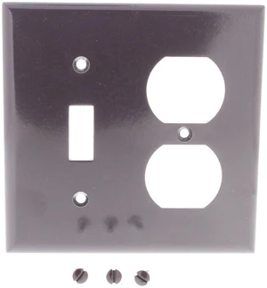 Cooper Wiring Devices 2138B 2-Gang Combination Toggle Switch Duplex Receptacle Wallplate, Standard Size, Thermoset Plastic, Brown Cooper Wiring Devices 2138B 2-Gang Combination Toggle Switch Duplex Receptacle Wallplate, Standard Size, Thermoset Plastic, Brown