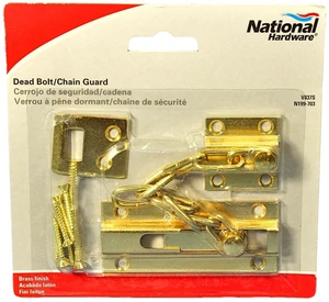 National Mfg N199-703 Door Deadbolt & Chain Guard Brass National Mfg N199-703 Door Deadbolt & Chain Guard Brass