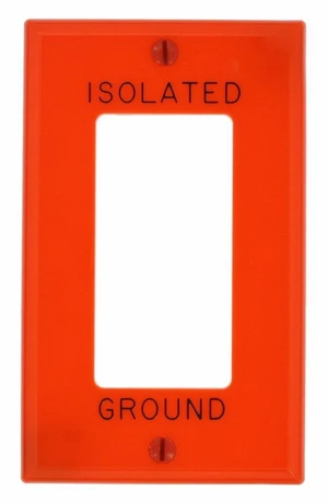 Leviton 1-Gang Decora GFCI Wall Plate, Permanently Hot Stamped "Isolated Ground", Standard Size Cover, Thermoset Plastic, 80401-IG, Orange Leviton 1-Gang Decora GFCI Wall Plate, Permanently Hot Stamped "Isolated Ground", Standard Size Cover, Thermoset Plastic, 80401-IG, Orange
