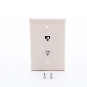 Leviton 1-Gang Combination Telephone/Video Wall Plate, 6-Position 4-Conductor, F-Type Video Jack, Midway Size, 40539-CMT, Light Almond Leviton 1-Gang Combination Telephone/Video Wall Plate, 6-Position 4-Conductor, F-Type Video Jack, Midway Size, 40539-CMT, Light Almond